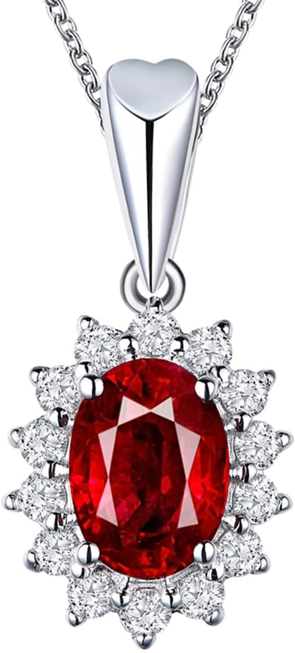 18K Real White Gold Necklaces for Women, Necklaces for Women Elegant Sunflower with Diamond and Ruby 0.55Ct 0.75Ct