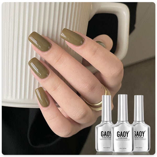 Gel Nail Polish Kit, 3 Colors 16Ml Moss Green Gold Glitter, Soak off UV Gel Polish Set - Moss Carpet