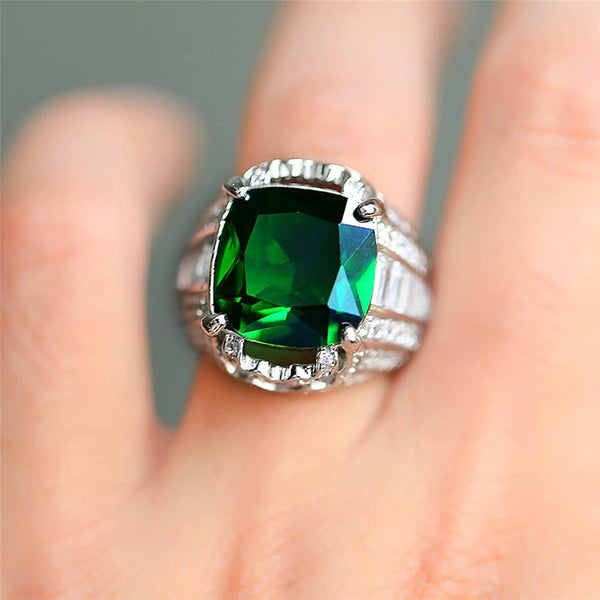 925 Sterling Silver Shiny Full Diamond Emerald Ring Cubic Zirconia Rings Gemstone Ring CZ Diamond Eternity Engagement Wedding Band Ring for Women (US Code 7)