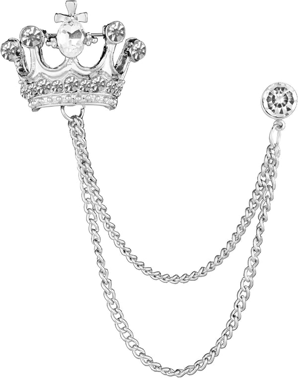 Crystal Crown Hanging Chain Brooch Suit Pin for Women Girls Vintage Gold Silver Rhinestone Crown Tassel Brooch,Retro Suit Shirt Studs,Lapel Pin Accessories for Men