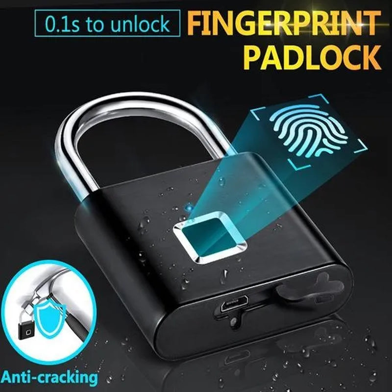 Fingerprint Padlock Smart Keyless USB Rechargeable Door Lock IP56 Waterproof USB Rechargeable-2/1PCS
