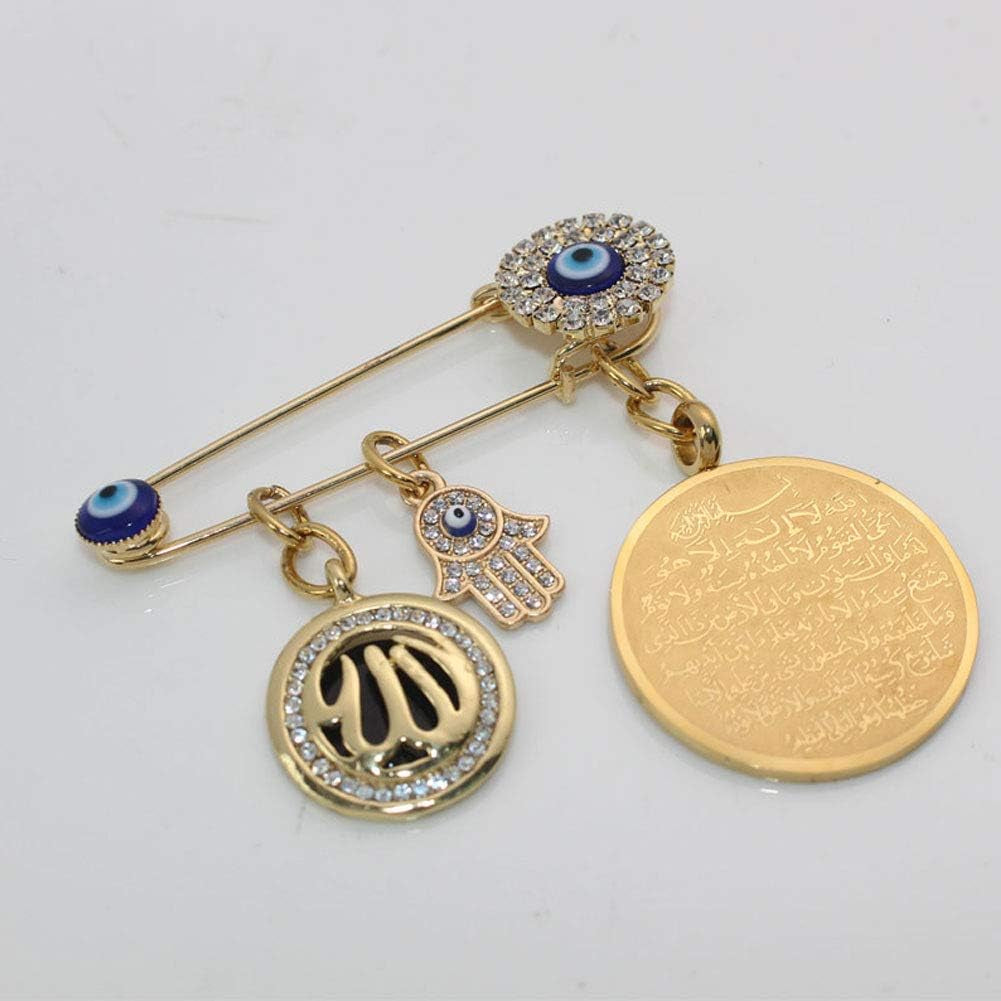 Muslim Islam AYATUL KURSI Allah Turkish Evil Eye Hamsa Hand of Fatima Stainless Steel Brooch Pin