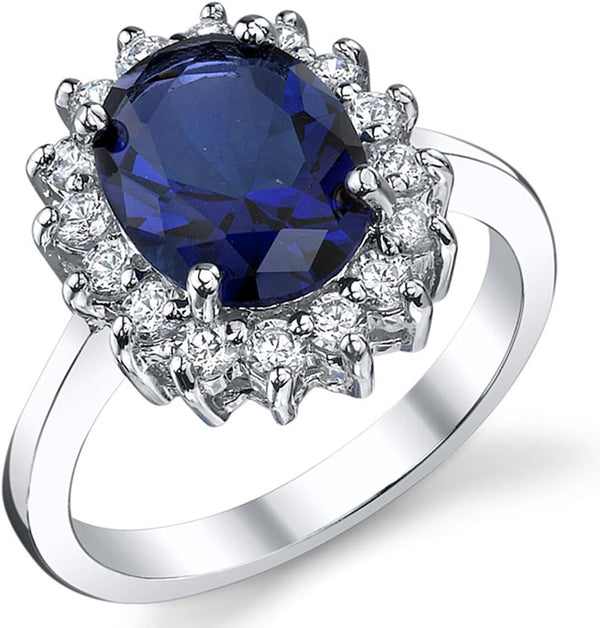 Solid Sterling Silver Kate Middleton'S Engagement Ring with Simulated Sapphire Blue Color Cubic Zirconia