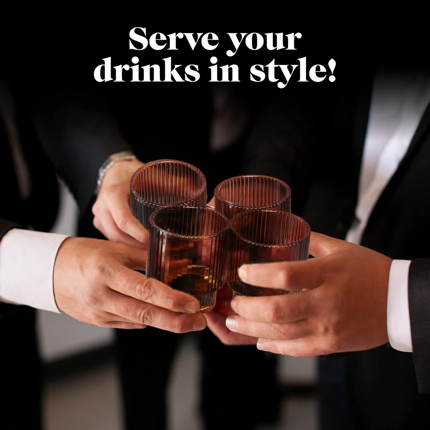 Ribbed Lowball Glass Cup for Whiskey (Smoke Grey)
