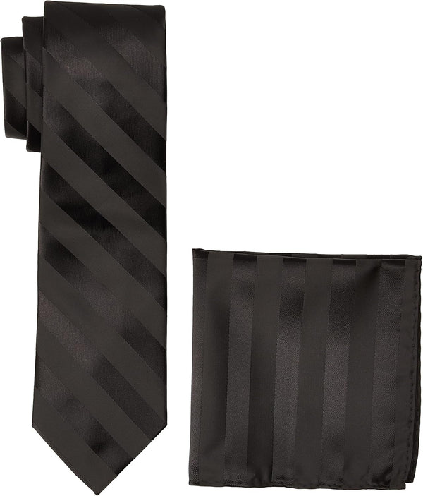 Men'S Solid Woven Formal Stripe Tie Set