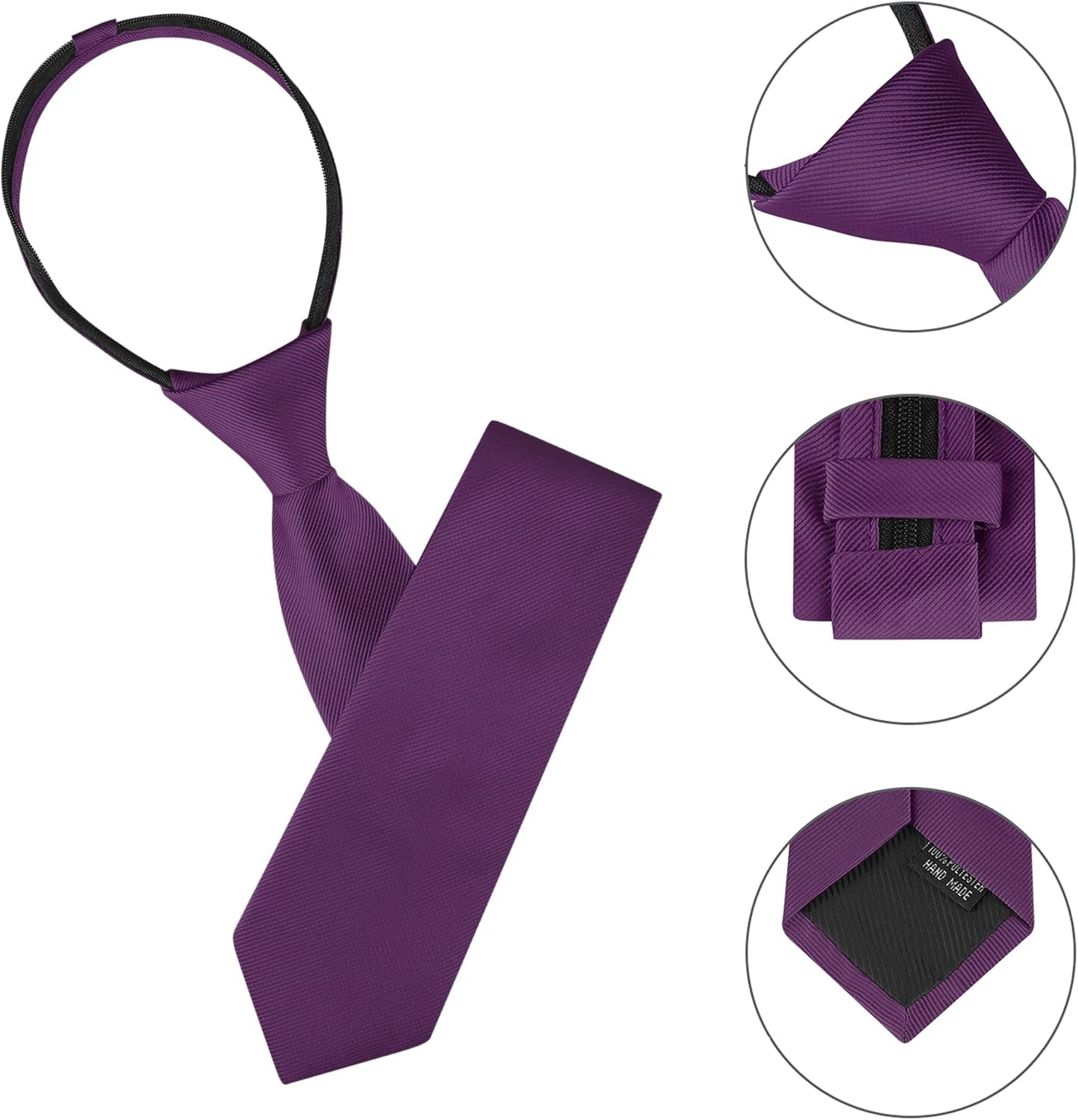 Men'S Skinny Pretied Solid Color Zipper Ties Neck Adjustable Strap Wedding Groom Tie
