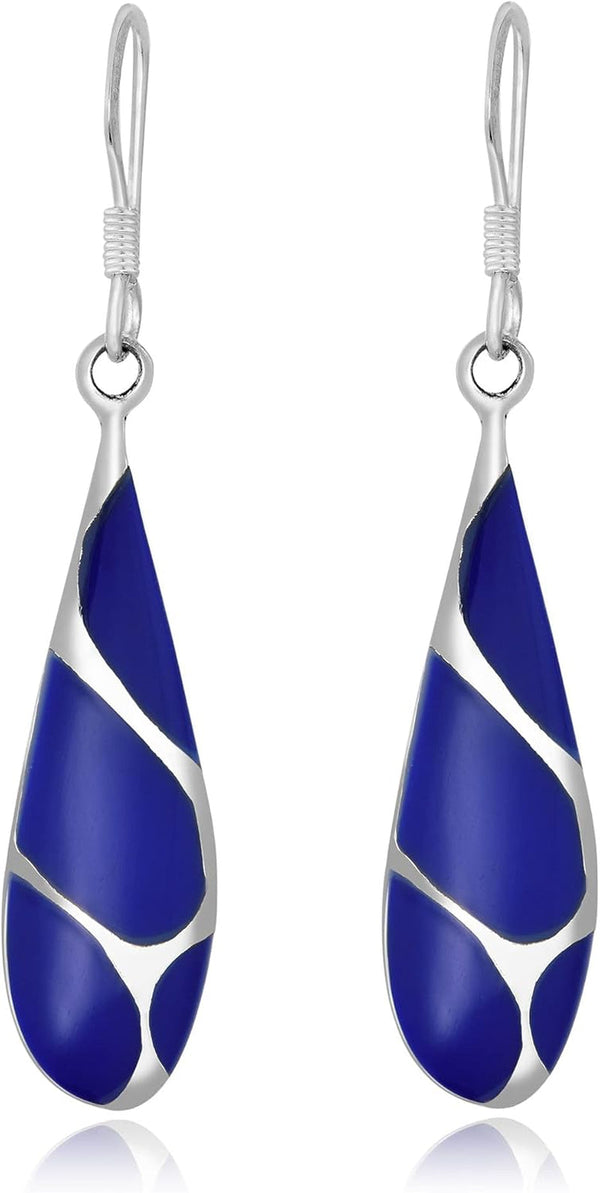 Vintage Lapis Streak Teardrop Birthstone Sterling Silver Earrings, 9X45 Mm