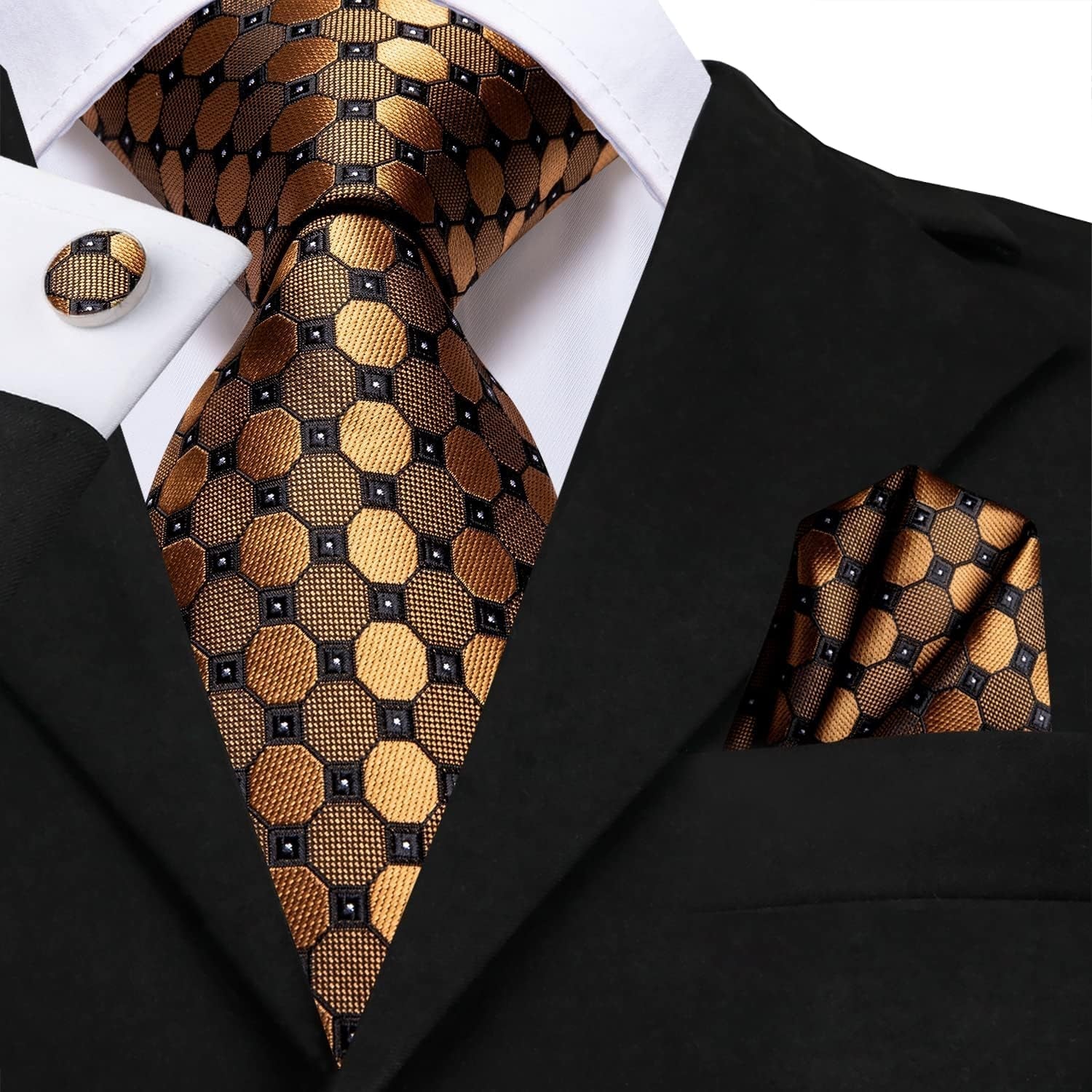Mens Tie Set Solid Paisley Silk Striped Necktie for Men with Cufflinks Tie and Pocket Square
