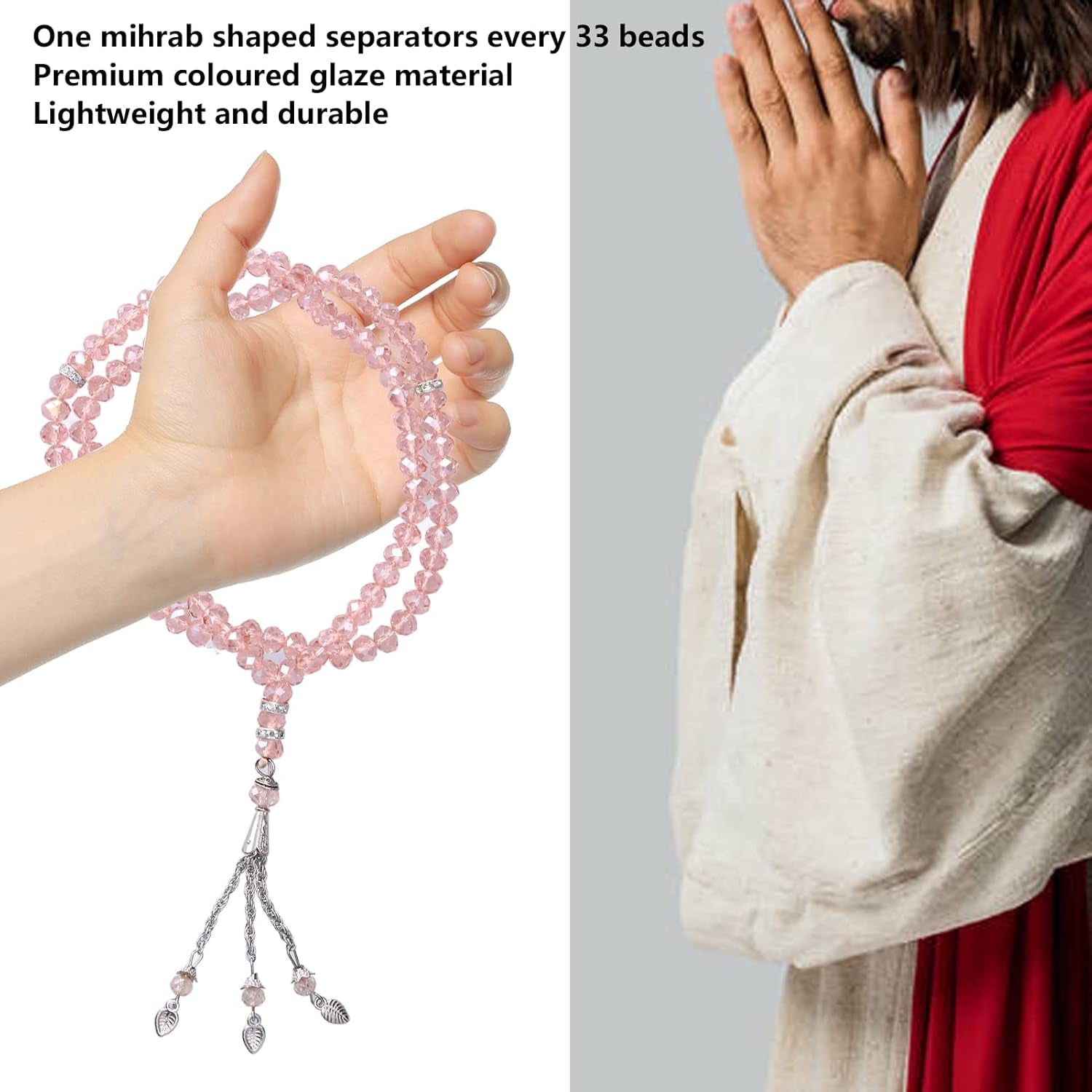 2Pcs Muslim Prayer Beads Coloured Glaze 99 Beads Mihrab Separators Count Exquisite Design Tasbih Prayer Beads 0.31In ()