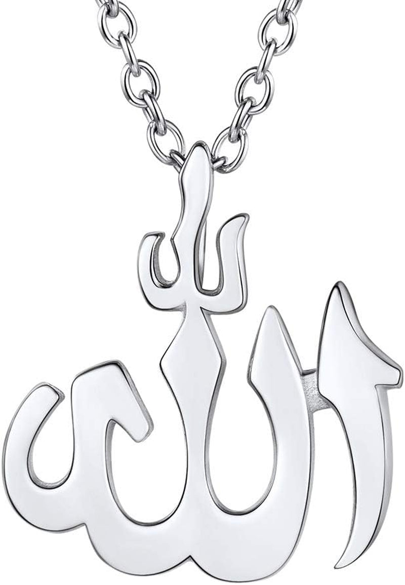 Stainless Steel Allah Necklace, Muslim Islamic Jewelry,Crescent Moon,Eid,Arabic Necklace,Gold/Silver Tone, Come with Box