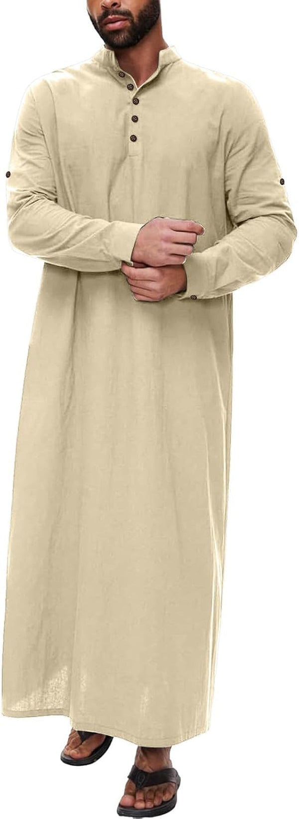 Kurta Men Long Sleeve Kaftan Thobe Muslim Men Thobe Big and Tall Kaftan Men Thobe with Pocket