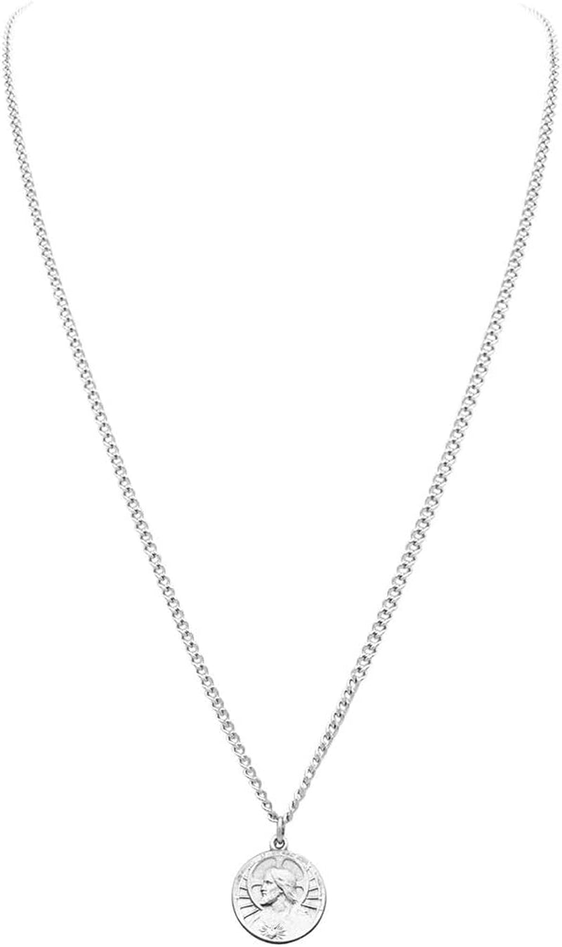 Peitite Scapular Medal Sacred Heart of Jesus Pewter Pendant Necklace, 24"
