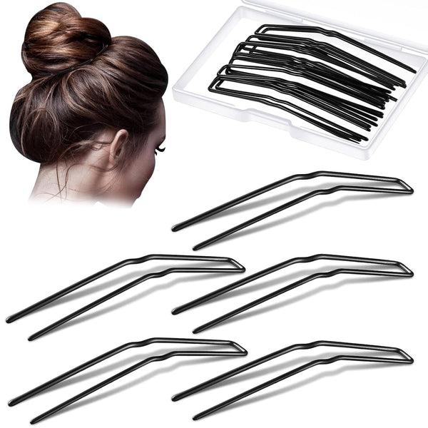 24 Pcs U Shaped Hair Pins, Ballet Bobby Pins for Updo with Storage Box, Metal U Bun Hair Forks for Women Girls, Thick, Thin, Long, Curly Hair - Hair Styling (Black, 2.5 Inch)