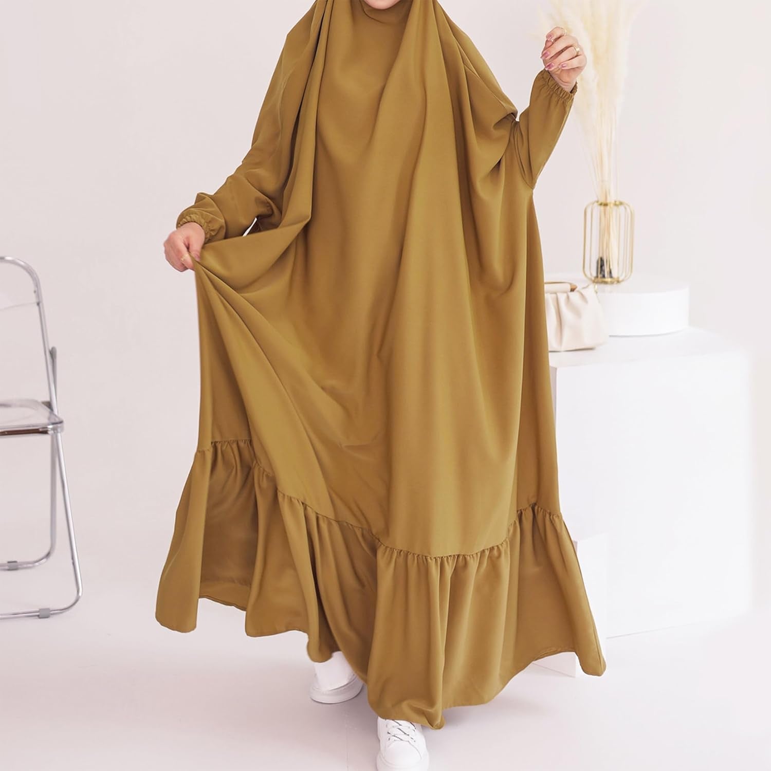 Women Jilbab Islamic Prayer Dress Muslim Dress for Woman Muslim Maxi Abaya Eid Ramadan Formal Gown with Sleeve Prayer Dress