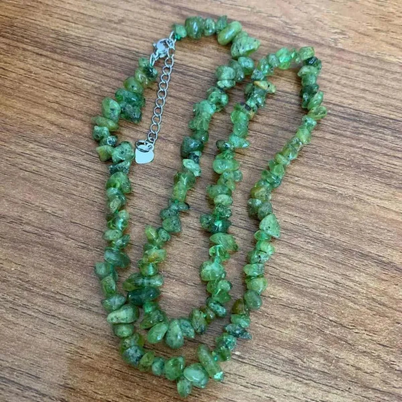 Genuine Green Peridot Natural Gemstone Chips Women Elegant Jewelry Necklace 18"