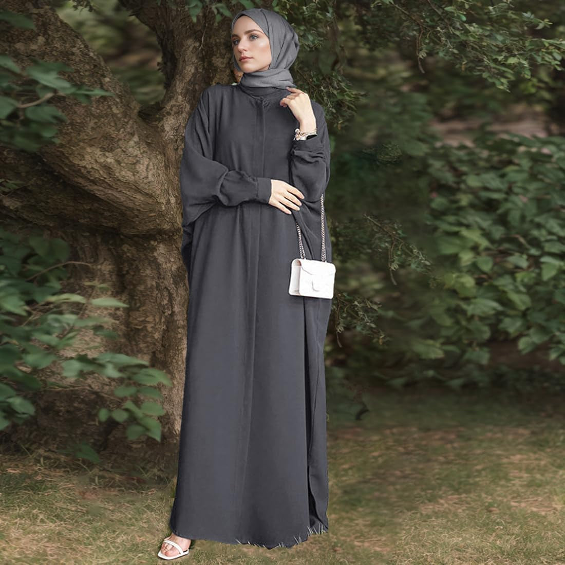 Women'S Muslim Dress Ramadan Abaya Batwing Sleeve Henley Shirt Prayer Kaftan Dubai Islamic Dress