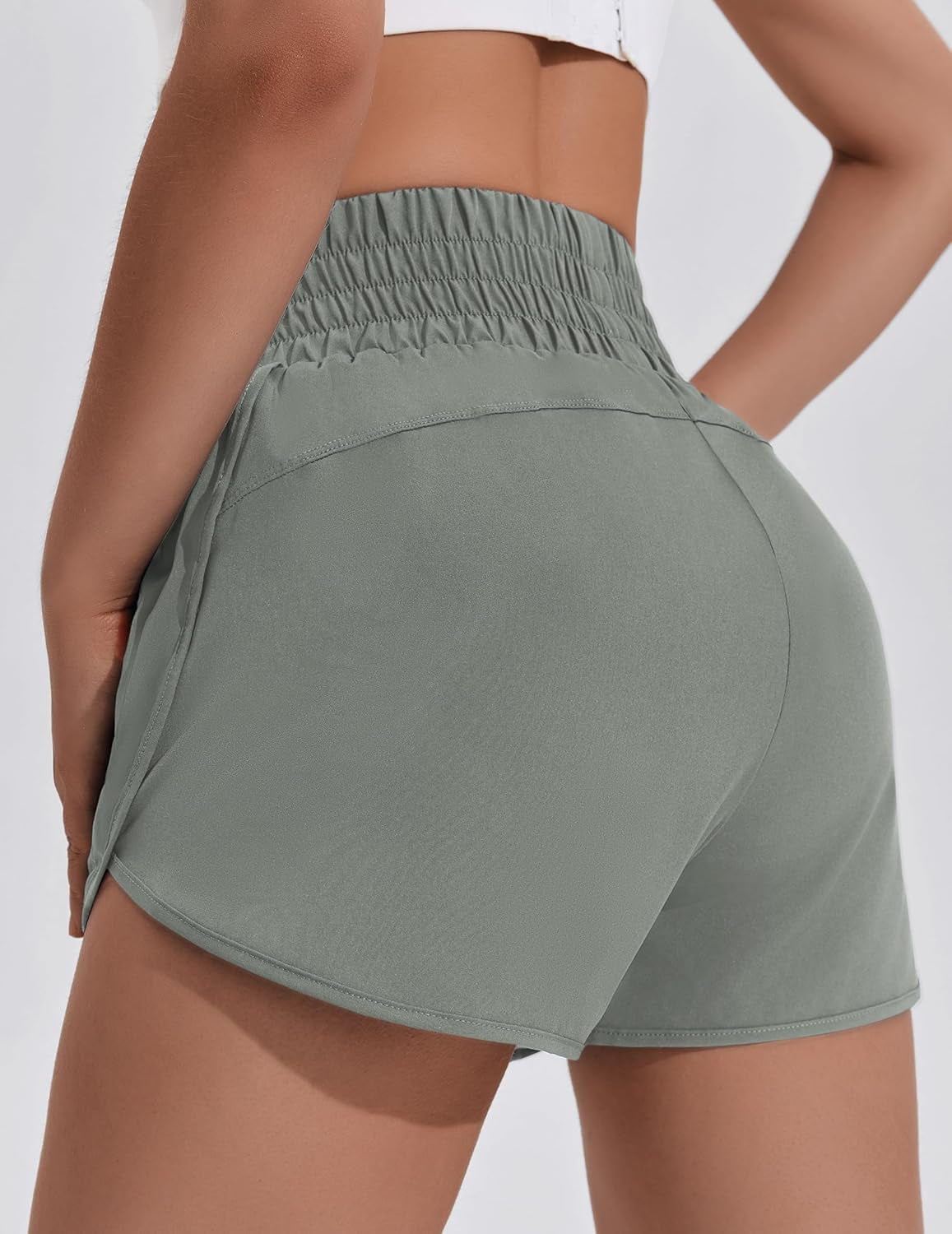 Women'S Athletic Shorts for Gym Workout Running Short with High Waisted Zip Pockets