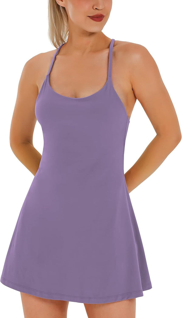 Womens Tennis Dress, Workout Dress with Built-In Bra & Shorts Pockets Summer Dress for Golf Athletic Dresses for Women
