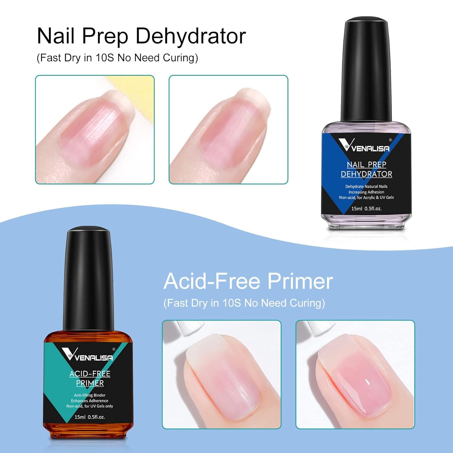 VENALISA 15Ml Gel Nail Polish, Acid-Free Primer & Nail Prep Dehydrate Nail Gel Polish Nail Art Starter Manicure Salon DIY at Home, 0.53 OZ