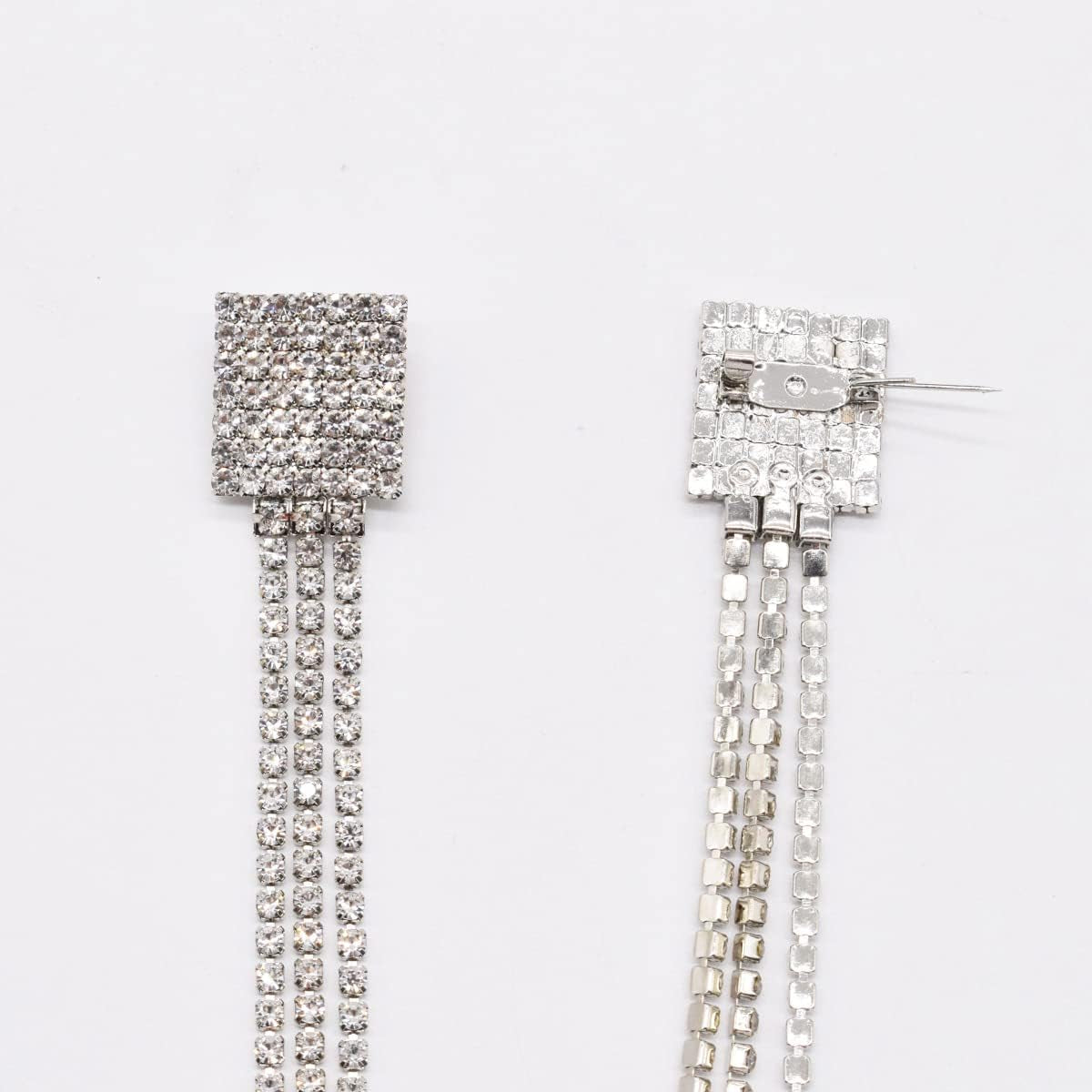 Rhinestone Geometric Tassel Lapel Brooch Pin Long Chain Multi-Layered Full of Crystal Square Pins Clip Dress Sweater Collar Jackets Suit Brooches Pins Fashion Jewelry Gifts for Women Girls Accessories