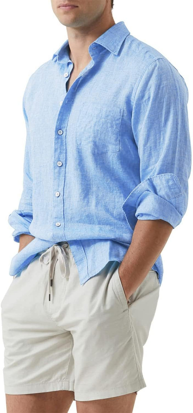 Mens Cotton Linen Casual Stylish Button down Shirt Long Sleeve Dress Shirts