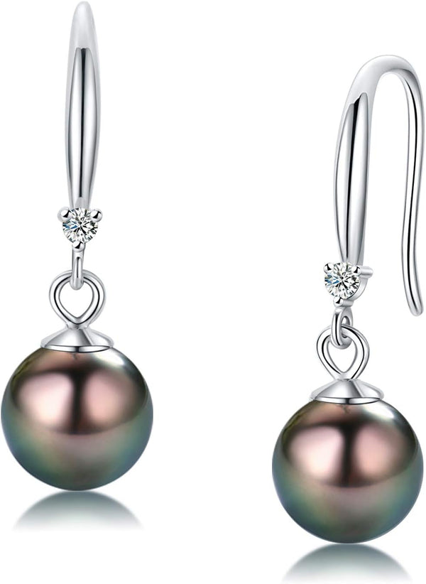 Classic AAA Quality Genuine Tahitian Black Pearl Dangle Drop Earrings 8-9Mm – Birthday Anniversary Jewelry Gifts for Women