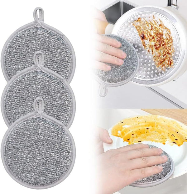 2025 New Multifuctional Wire Dishwashing Rags for Wet and Dry, round Multipurpose Double Layer Non Scratch Wire Dishcloth Cleaning Washing Cloth for Kitchen Sinks Household Supplies (3 Pack)