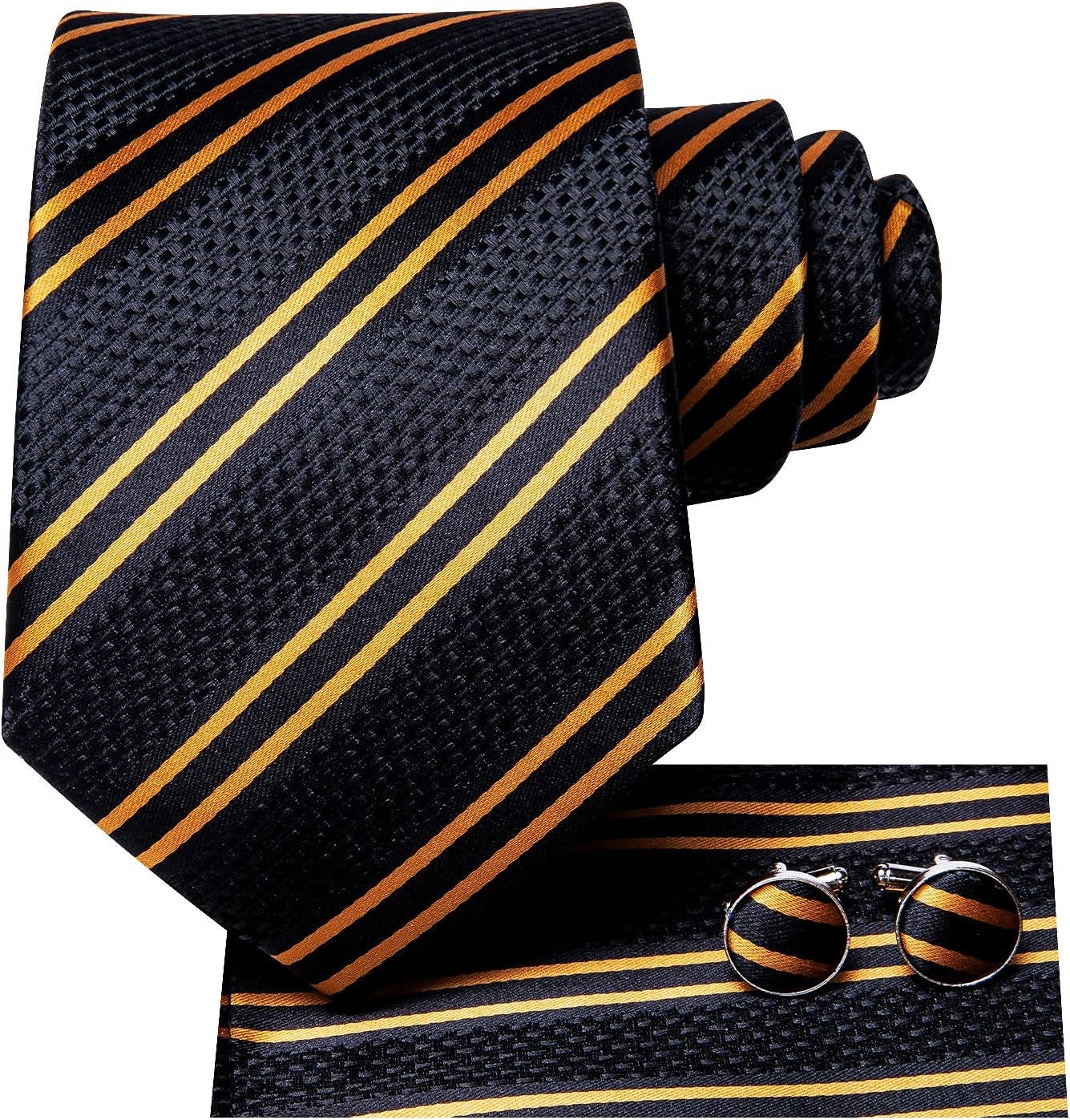 Mens Paisley Floral Silk Tie for Men Striped Necktie and Pocket Square Cufflinks Set Wedding Business