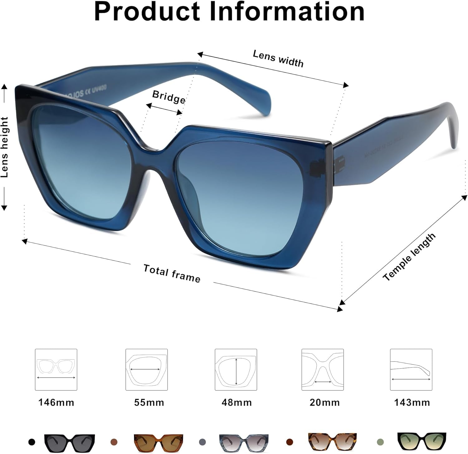 Trendy Oversized Polarized Sunglasses Womens Big Square Cateye Sunnies, Lentes De Sol Para Mujer SJ2205