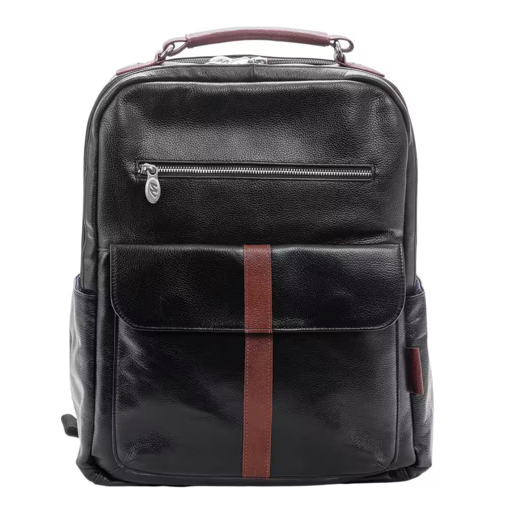 Logan, Pebble Grain Calfskin Leather, 17 In. 2-Tone, Dual-Compartment, Laptop and Tablet Backpack, Black (19082)
