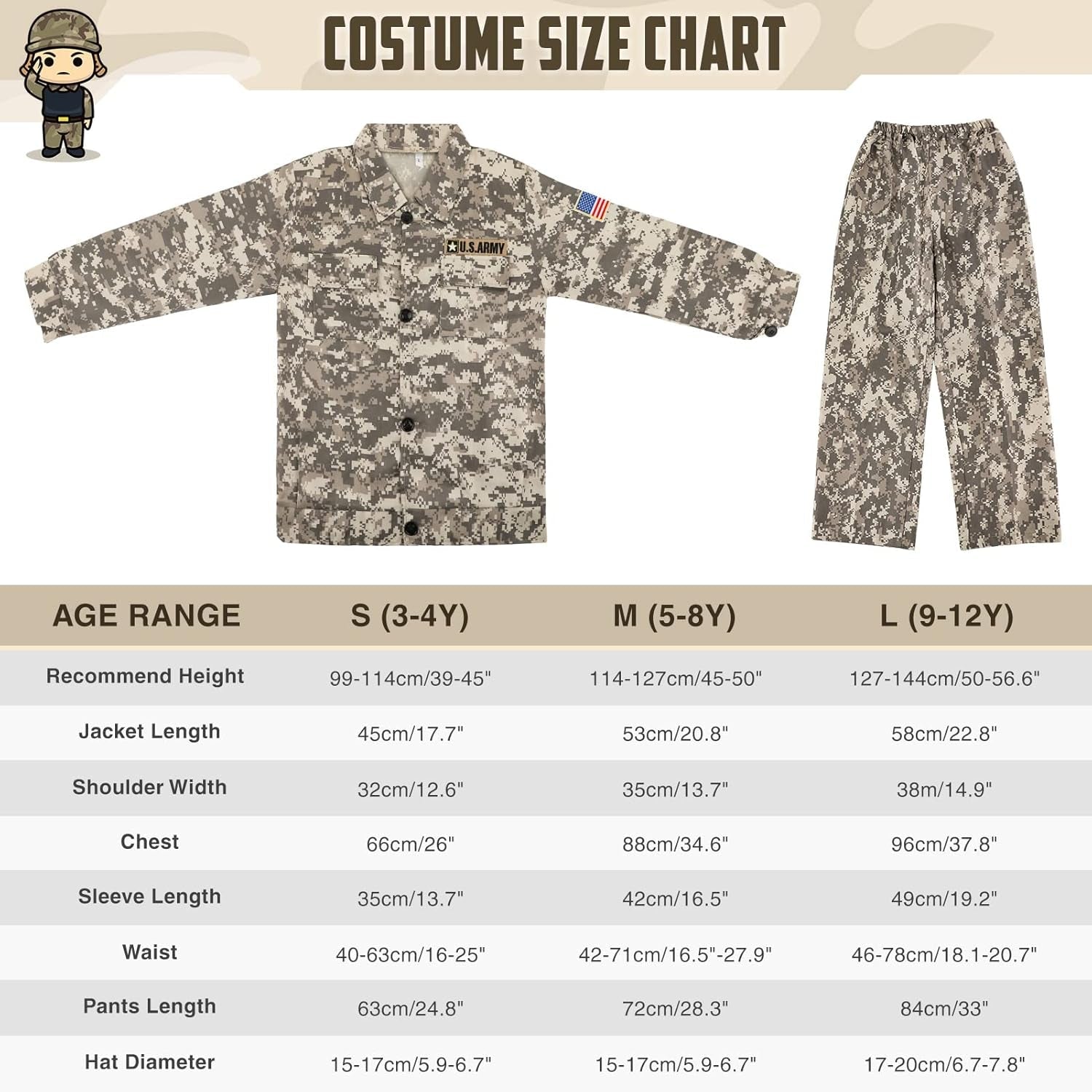 Kids Army Soldier Dress up Costume Role Play Set, Deluxe Christmas Gift for Kids Boys Aged 3-12