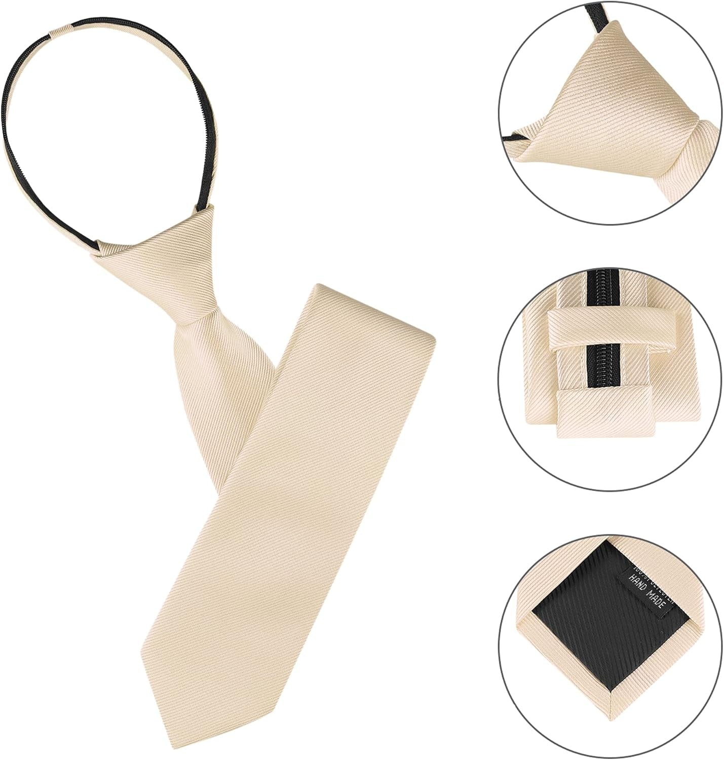 Men'S Skinny Pretied Solid Color Zipper Ties Neck Adjustable Strap Wedding Groom Tie