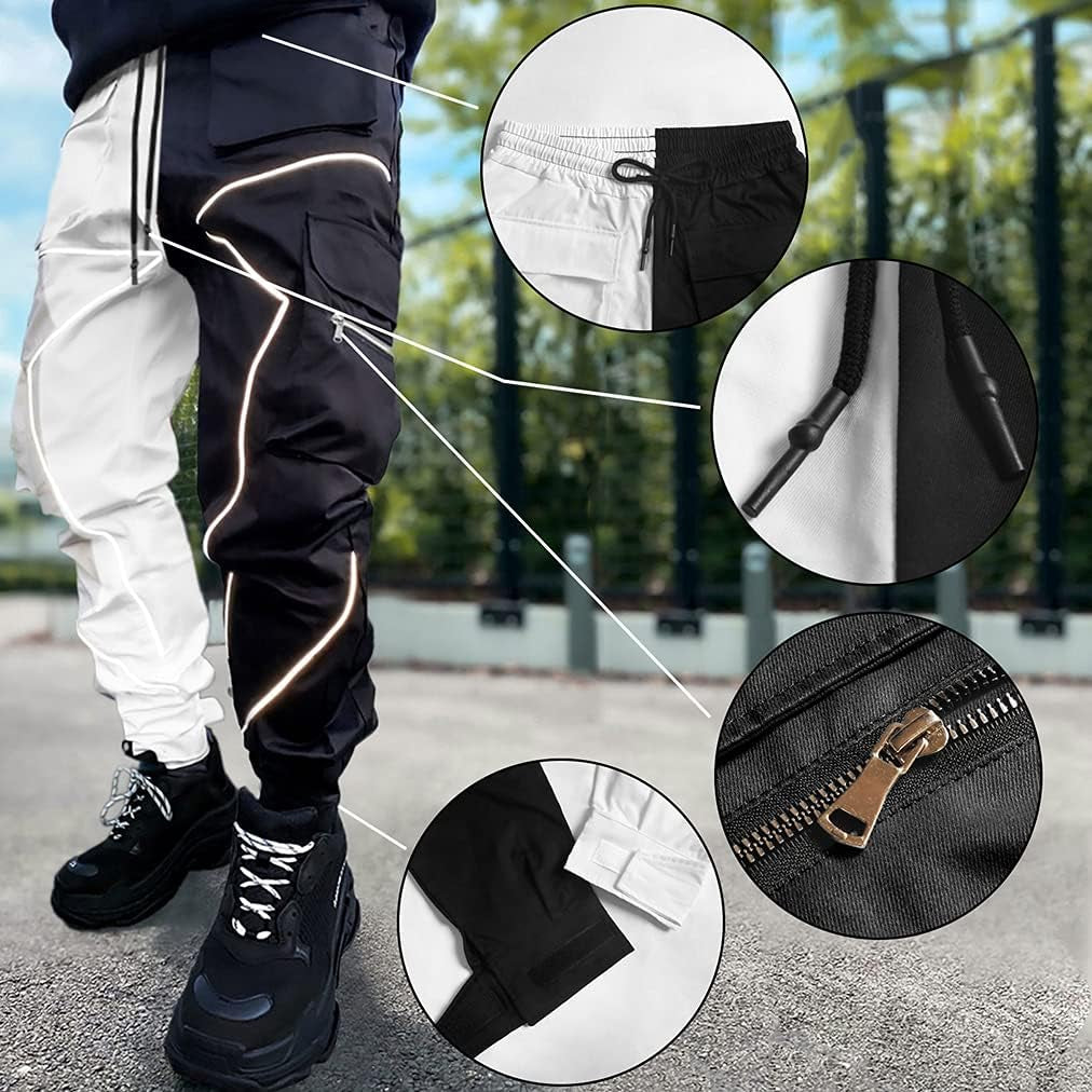 Mens Cargo Pants Hip Hop Techwear Harem Pant Jogger Sweatpants with Pockets Jogging Punk Black XL