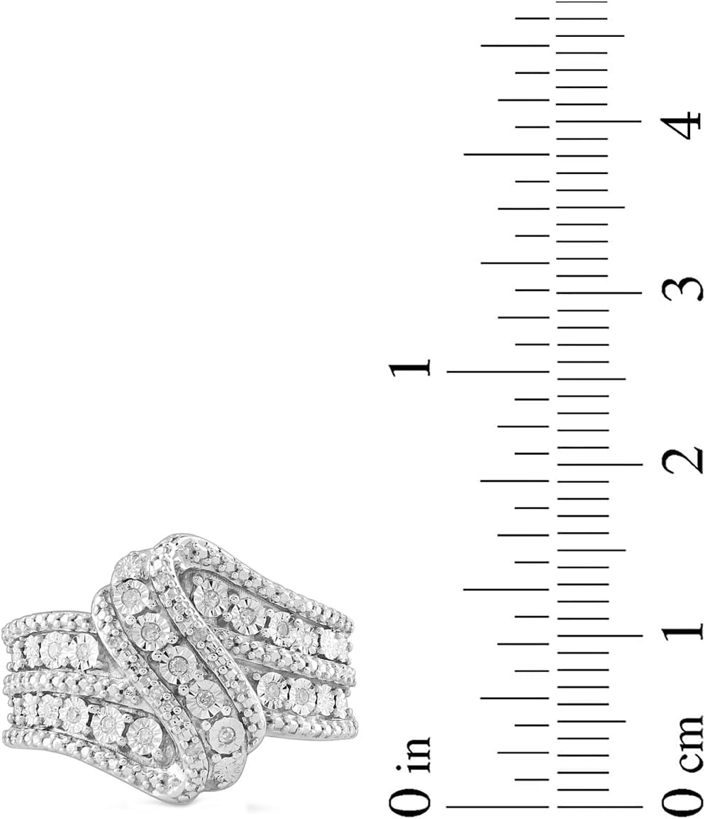 Sterling Silver Diamond 3 Row Twist Fashion Band Ring (1/10 Cttw), (Previously Amazon Collection)