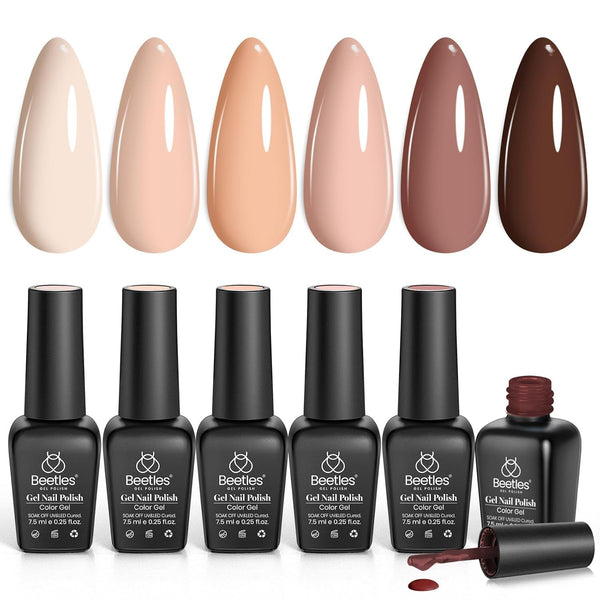 Nail Set 6 Colors Skin Tones Collection Nude Brown Gel Nail Polish Pink Neutral Soak off Uv Led Lamp Needed Manicure Diy Home Gift for Girls