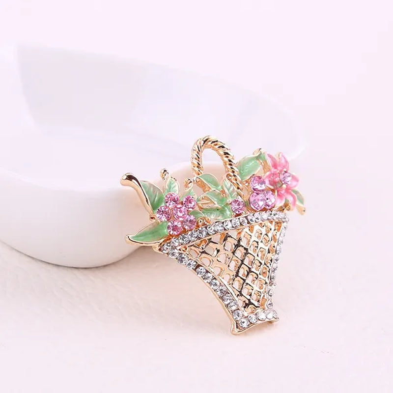 Fashion Hollow Flower Basket Diamond Brooch for Women Wedding Brooch Scarf Button Dress Wearing Brooches