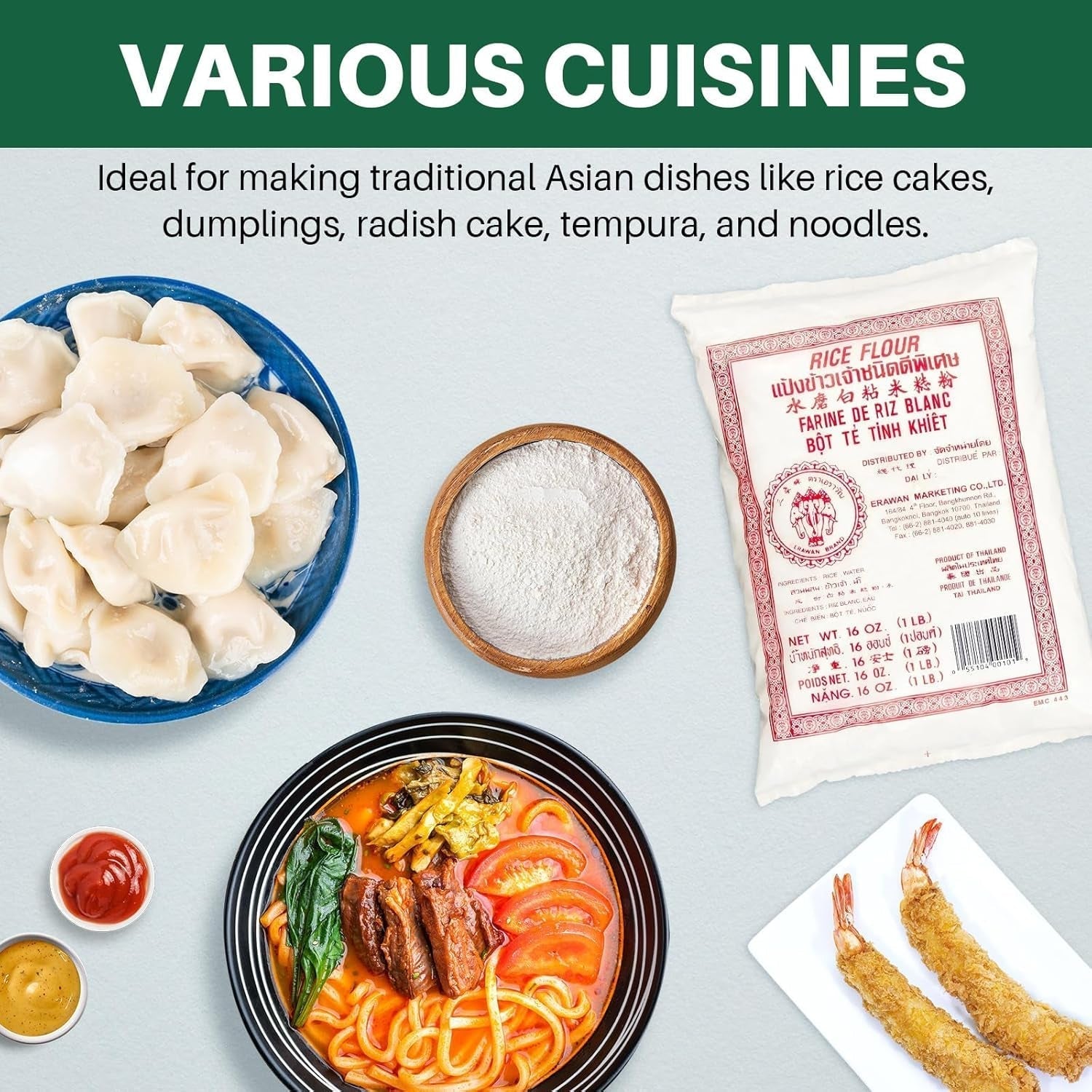 Thai Rice Flour 16 Oz (Basic), Pack of 1, Thailand Rice Flour for Baking & Cooking, 100% Natural, Gluten-Free, Vegan, 1 Pound