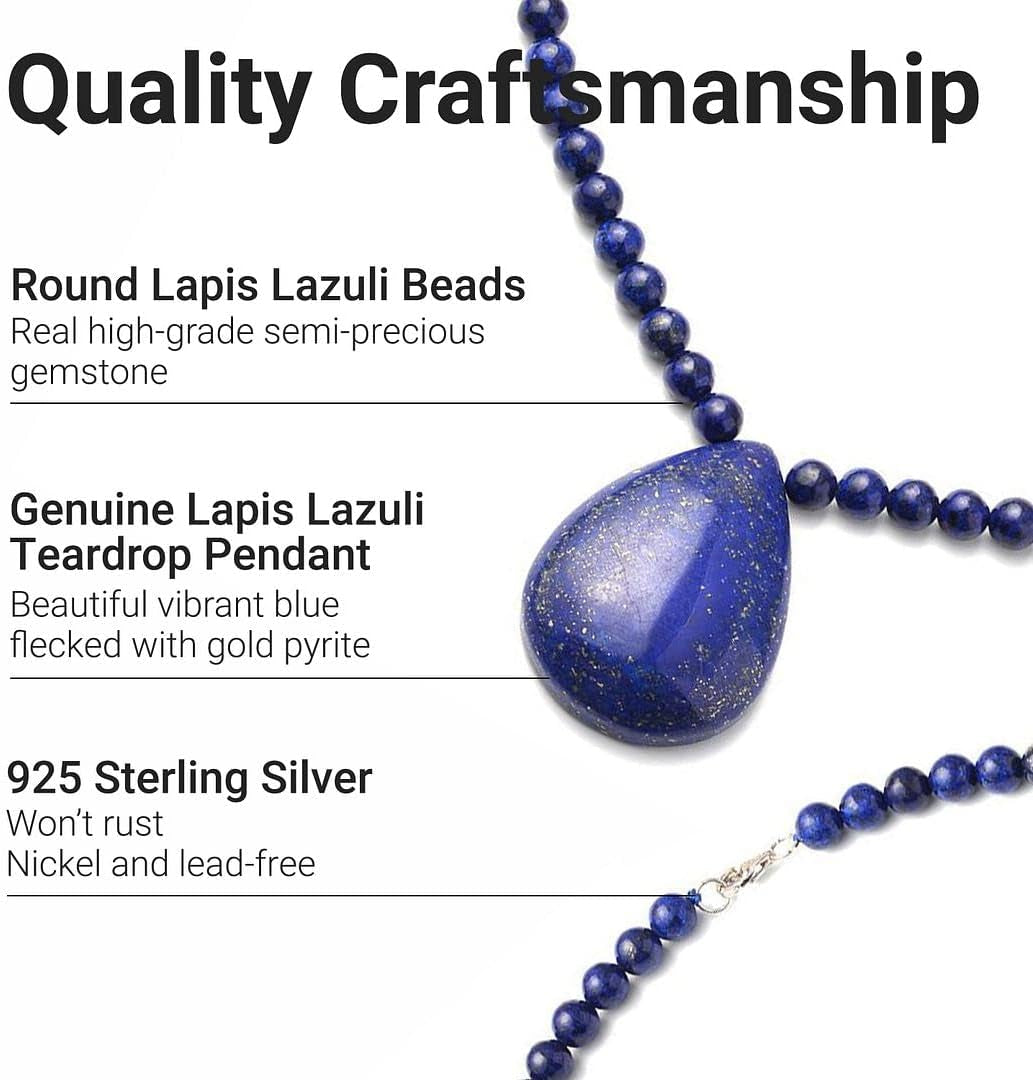 Shop LC Lapis Lazuli Necklace in 925 Sterling Silver - Lapis Lazuli Teardrop Pendant Beaded Necklace - 18" Necklace Length Costume Jewelry for Women Christmas Gifts for Women
