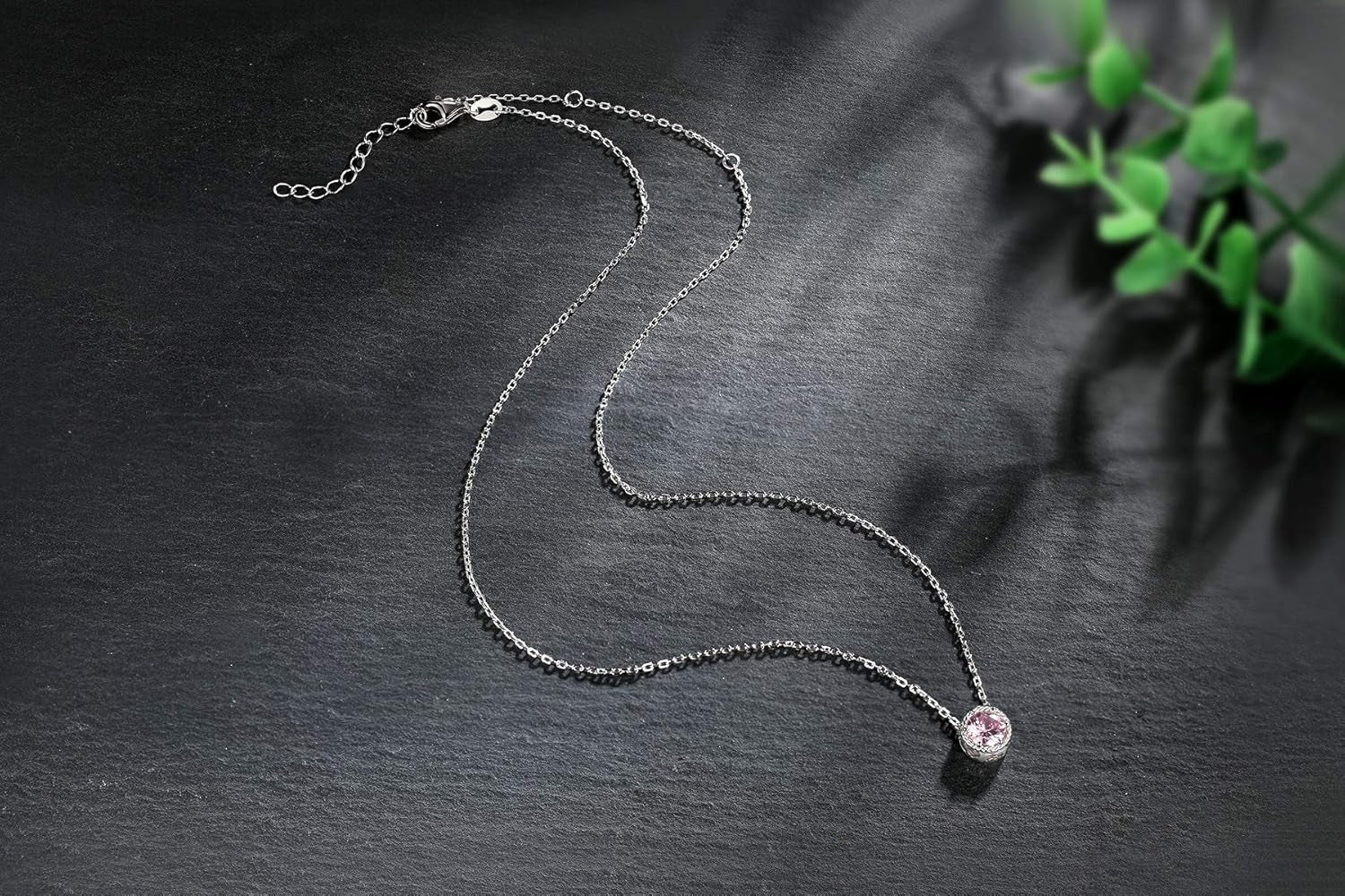 Sterling Silver Dainty Birthstone Pendant Necklace S925 White Gold Tiny Solitaire CZ Pendant Birthday Gift for Women