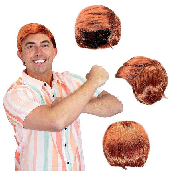 '- Chill Guy Al Wig - Movie Quality Short Synthetic Layered Red Doll Costume Hair for Men with Adjustable Wig Cap
