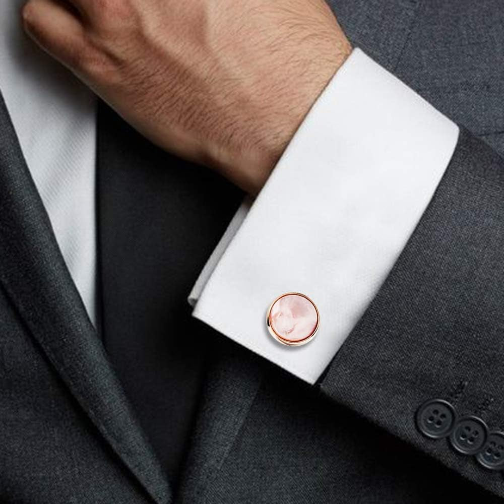 Cufflinks and Tuxedo Studs Set for Men with Gift Box, Rose Gold Tone Mother-Of-Pearl Cuff Links for French Cuff Shirt and Dress Shirt, Suitable for Wedding, Birthday, Party, Anniversary