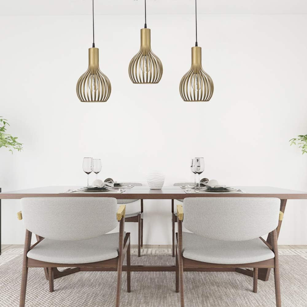 Gold Pendant Light Fixtures,Hanging Pendant Light with Metal Cage Shade for Kitchen Island,Bar,Living Room Dinning Room E26