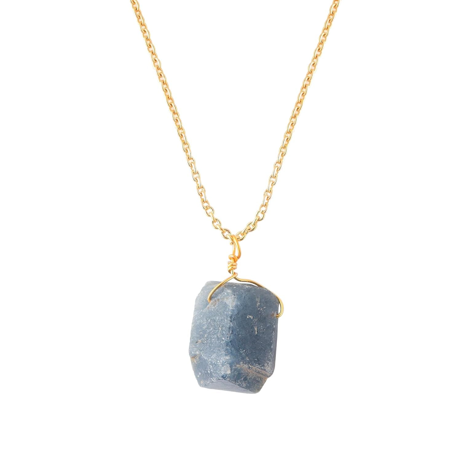 Raw Crystal Necklace, Blue Sapphire Rough Stone Necklace, Dainty Stone Pendant, Healing Crystals Healing Stone Pendant for Beauty, Love and Positive, Jewelry Gift