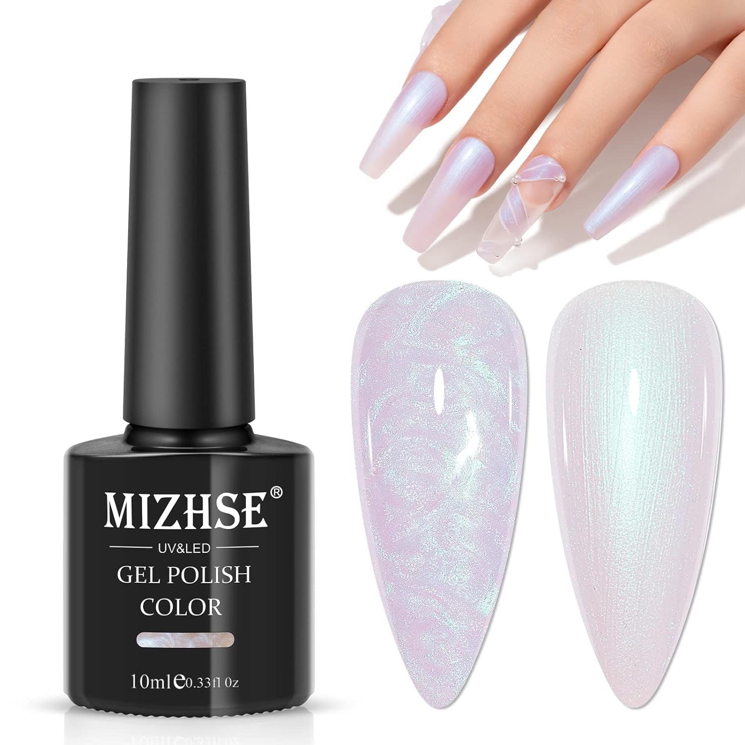 Pearl Gel Nail Polish, Glitter Drawing Mermaid Gel Polish Shell Thread Shimmer Iridescent Nail Gel Soak off Gel Polish for Salon at Home DIY Manicure