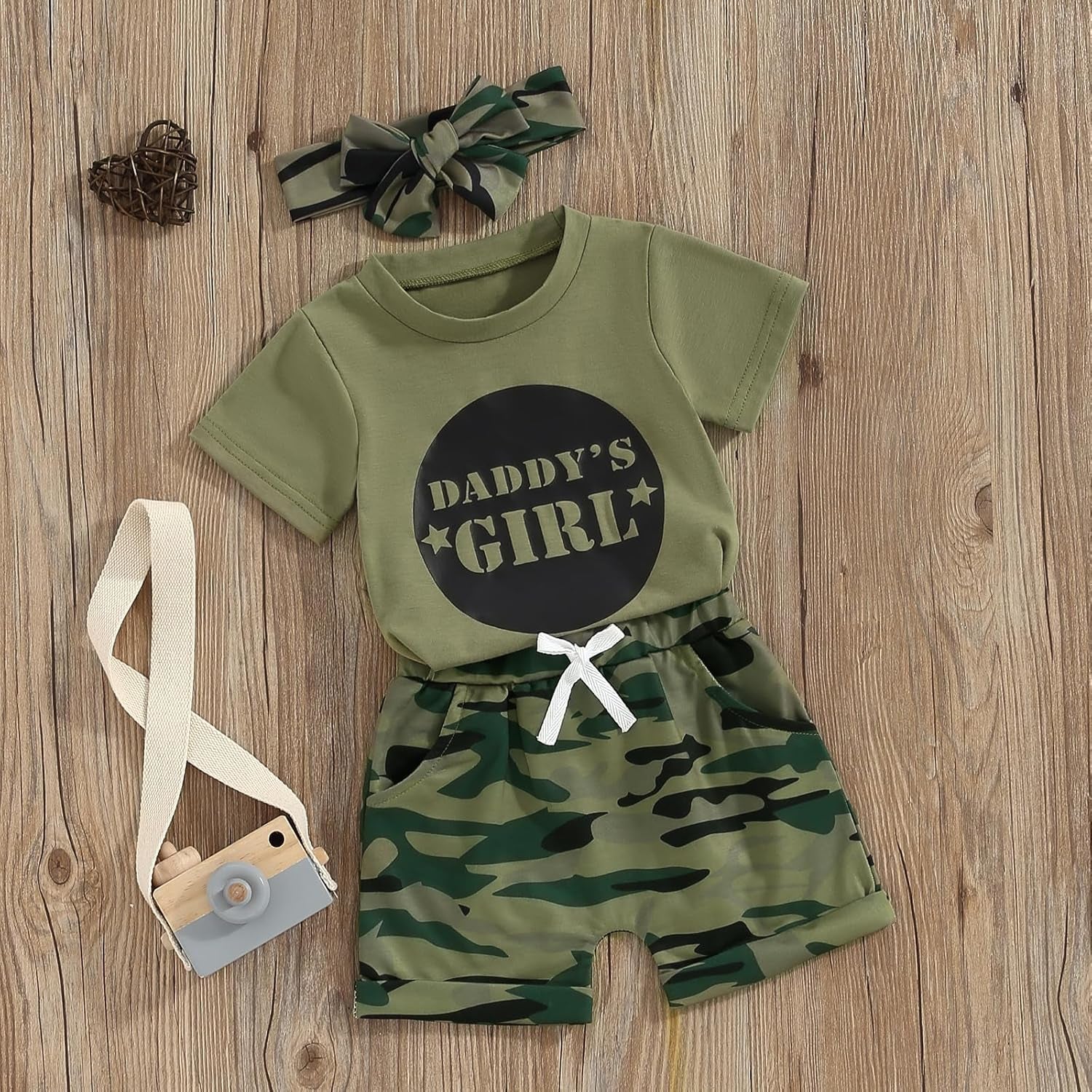 Summer Toddler Girl Clothes Baby Outfits Daddy'S Girl Short Sleeve T-Shirt Tops Camouflage Shorts Set for 2T 3T 4T