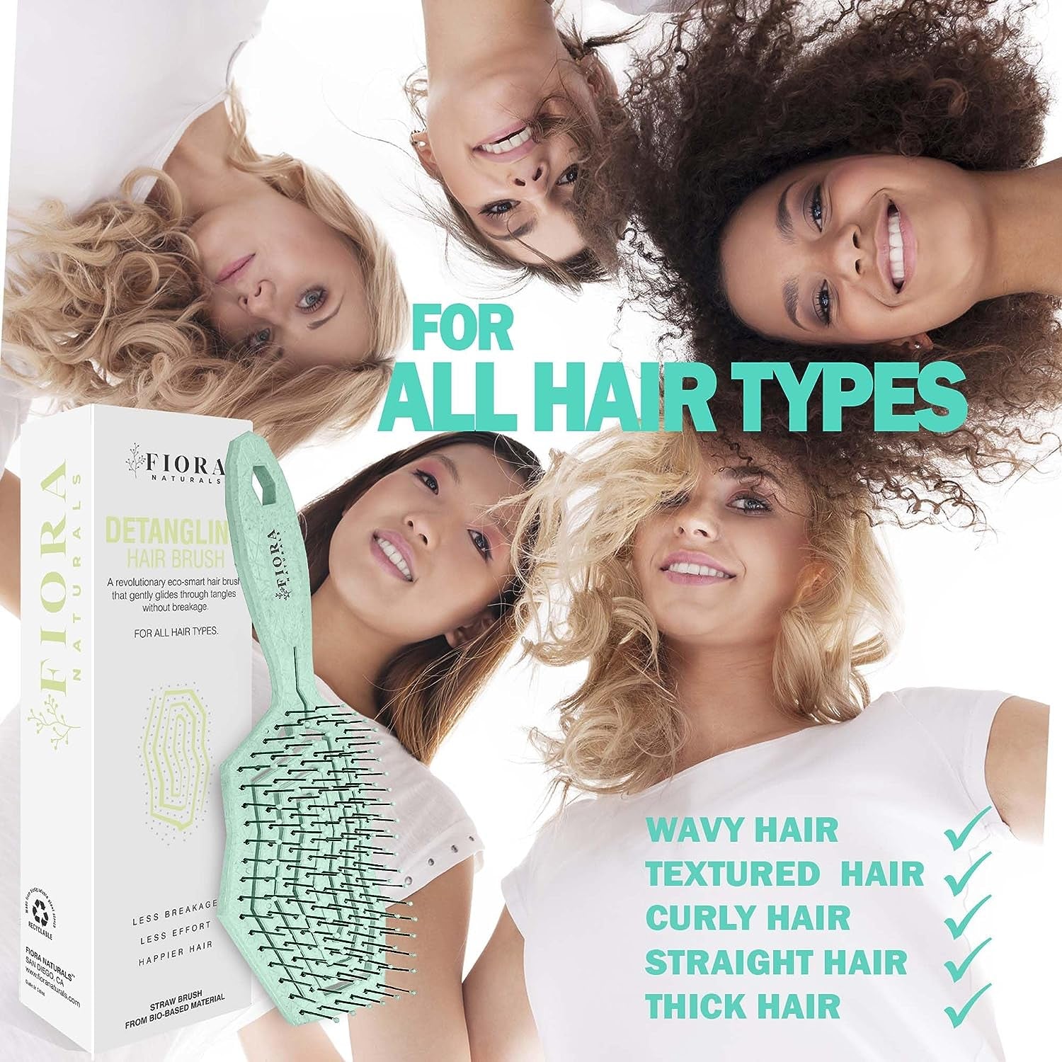 Hair Detangling Brush -100% Bio-Friendly Hair Detangler Brush W/Ultra-Soft Bristles- Glide through Tangles with Ease - for Curly, Fine, Women, Men, Kids, Toddlers, Wet and Dry Hair