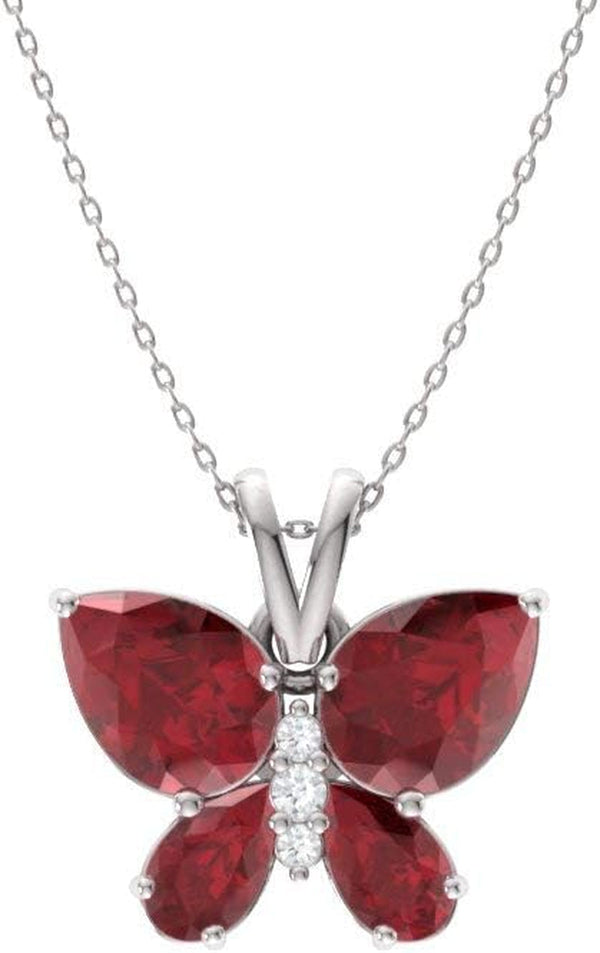 Natural and Certified Gemstone and Diamond Butterfly Petite Necklace in 14K White Gold | 1.04 Carat Pendant with Chain