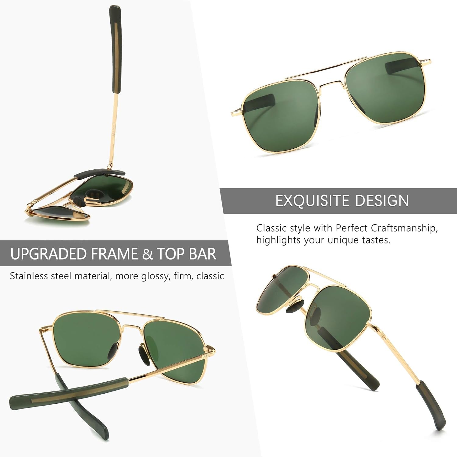 Men'S Military Style Polarized Pilot Aviator Sunglasses Bayonet Temples