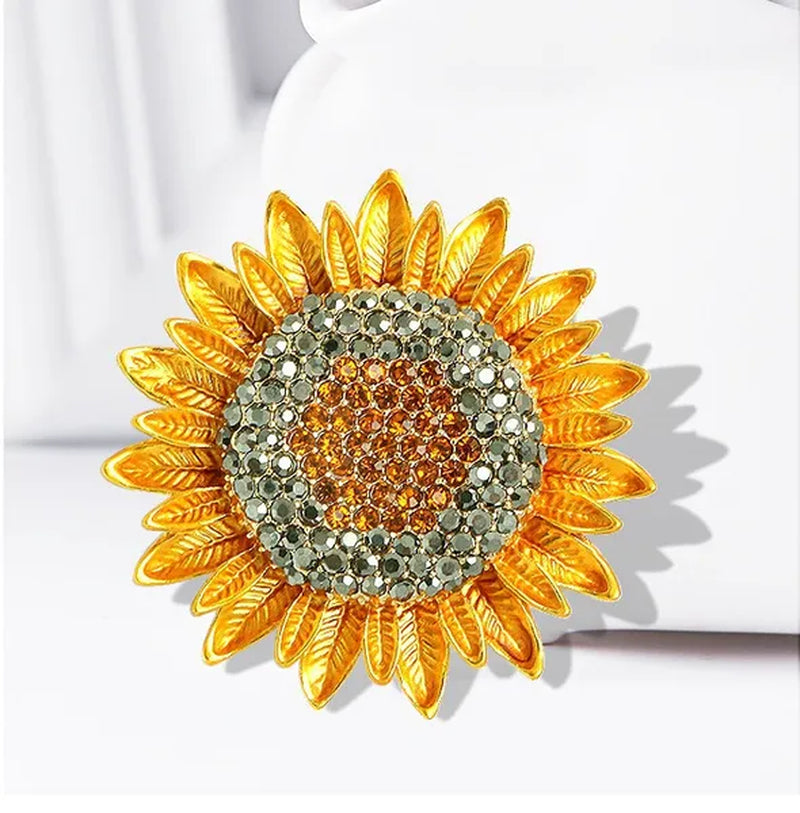 1PC Exquisite Sunflower Brooch Woman Party Wedding Metal Diamond Flower Brooches Gift