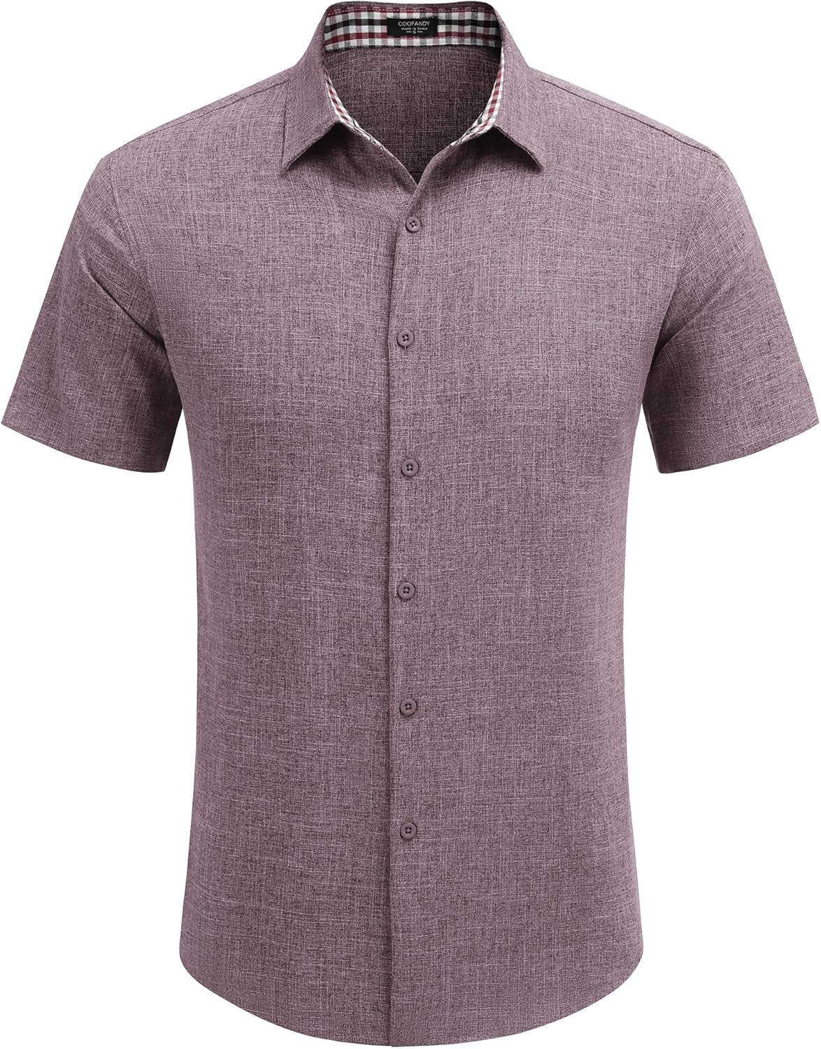 Mens Linen Shirt Short Sleeve Button down Shirts Casual Plaid Collar Summer Beach Shirts
